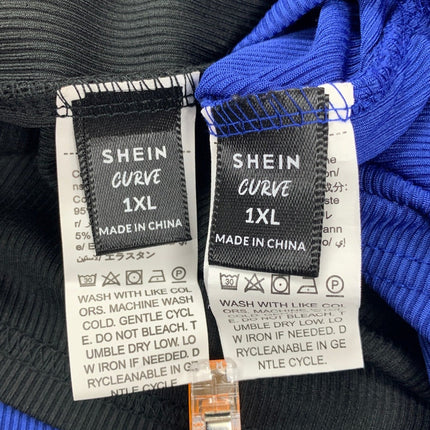 Lot of 2 Shein Curve Ribbed Deep V-Neck Faux Wrap Tops — Pre-Owned, Size 1X