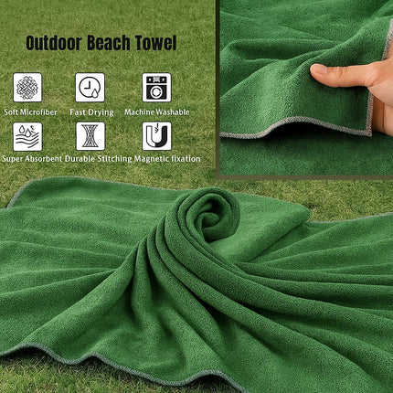 MagniDry Magnetic Beach Towel | Quick-Dry Microfiber & Coral Fleece Towel for Travel, Beach & Outdoor