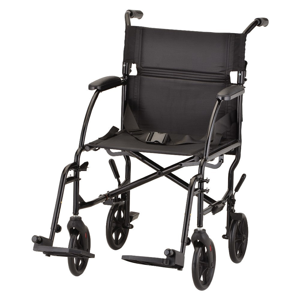 Nova 19-inch ultra lightweight foldable transport chair with padded arms and aluminum frame