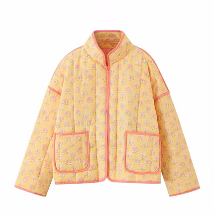Yellow Floral Quilted Jacket