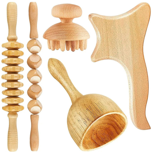 Beech Wood Therapy Massage Set | Gua Sha Scraping Cup & Meridian Roller