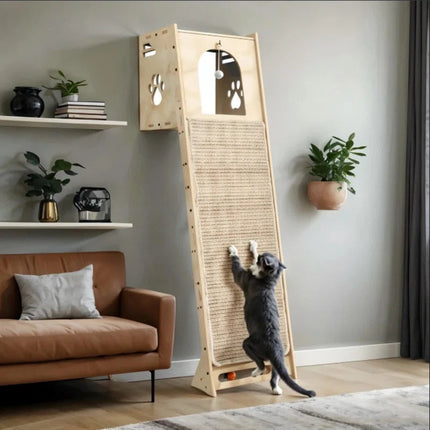 Luxury Wall-Mounted Cat Climbing Tower with Scratching Mat & Perch – Max & Rex Approved