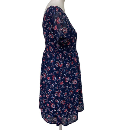 Old Navy Womens Fit & Flare Dress — Pre-Owned, Size Medium (Navy Blue Floral)