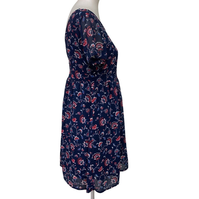 Old Navy Womens Fit & Flare Dress — Pre-Owned, Size Medium (Navy Blue Floral)