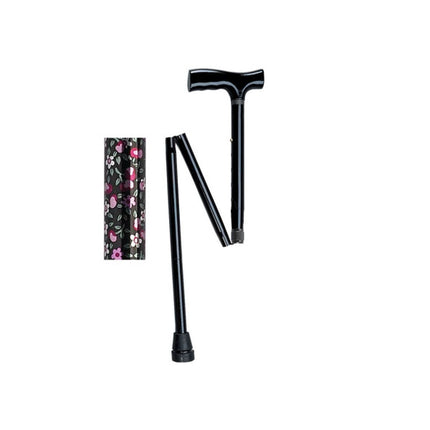 Drive Medical Lightweight Folding Cane – Black Floral with T-Handle