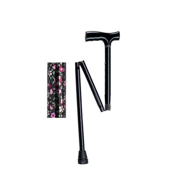 Drive Medical Lightweight Folding Cane – Black Floral with T-Handle