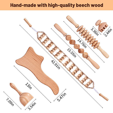 Beech Wood Therapy Massage Set | Gua Sha Scraping Cup & Meridian Roller