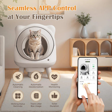 Smart Self-Cleaning Automatic Cat Litter Box with App Control & Health Tracking