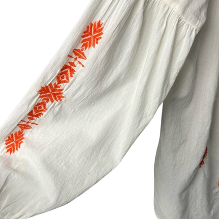 H&M Boho Tunic Dress — Embroidered Geometric Floral Sheer Long Sleeve | Pre-Owned, Size 4