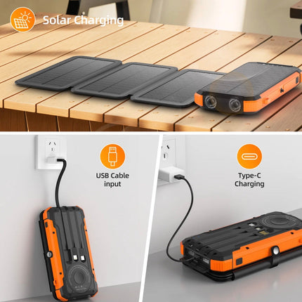 SolarMax Foldable Solar Power Bank | 20000mAh Fast Charge, Wireless & Built-In Cables