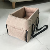 Portable Pet Car Seat – Elevated Dog & Cat Booster Seat, Armrest Carrier, Travel Safety Bag, Washable, Mesh Visibility Panel – Grey/Khaki, Small & Large