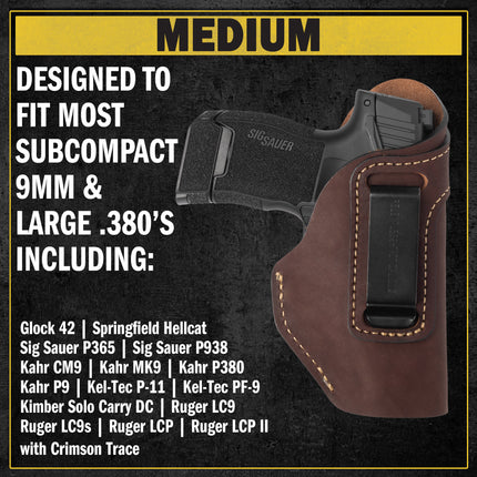 The Defender Leather IWB Holster | Fits Glock 42 | P365 | Hellcat | Lifetime Warranty | Made in USA