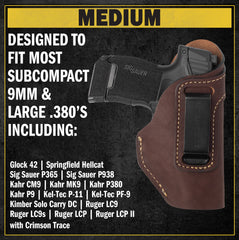 The Defender Leather IWB Holster | Fits Glock 42 | P365 | Hellcat | Lifetime Warranty | Made in USA