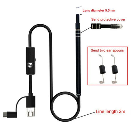 HD Visual Ear Cleaning Endoscope | 3-in-1 USB Earpick with 6 LED Lights & Ear Massage