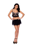 Scalloped Lace And Mesh Cami Top With Underwire Cups, Keyhole Front, Adjustable Straps And Hook And Eye Back Closure, Matching Matching Skirt With Double Layer Of Mesh