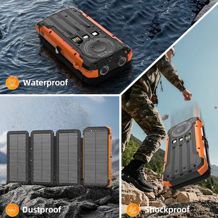 SolarMax Foldable Solar Power Bank | 20000mAh Fast Charge, Wireless & Built-In Cables