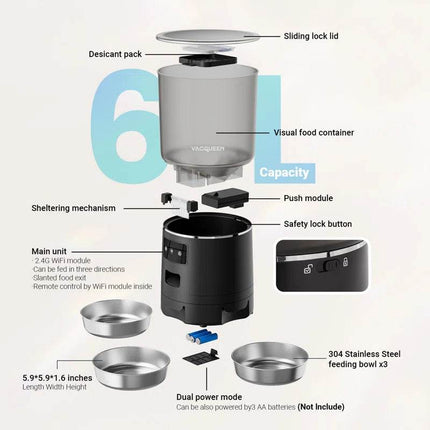 Smart 3-Bowl WiFi Multi-Pet Feeding System | 6L Capacity · Individual Portion Control · 2-Way Audio