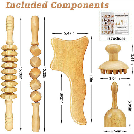 Beech Wood Therapy Massage Set | Gua Sha Scraping Cup & Meridian Roller