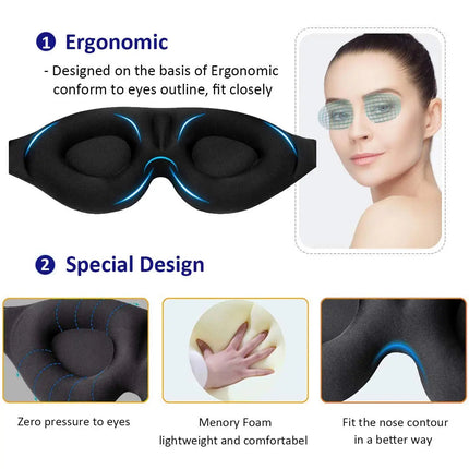 3D Contoured Sleep Eye Mask | Total Blackout, Zero Eye Pressure & Breathable Fabric