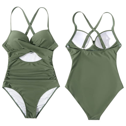 Women's Tummy Control One Piece Swimsuit — High Waist Cutout Wrap