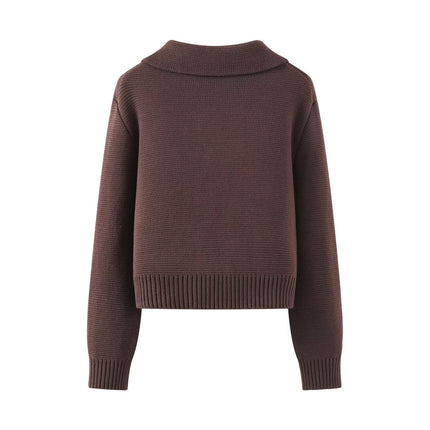 Brown Double-Breasted Knit Cardigan