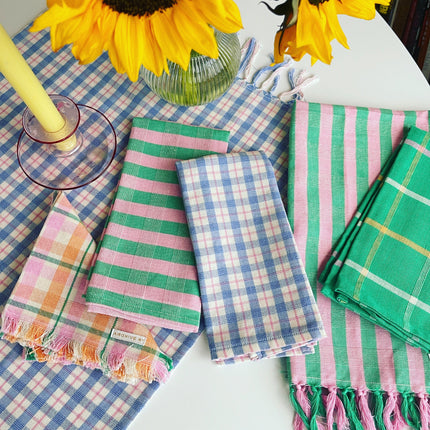 Sofia Plaid Dinner Napkin in Periwinkle Blue and Pink