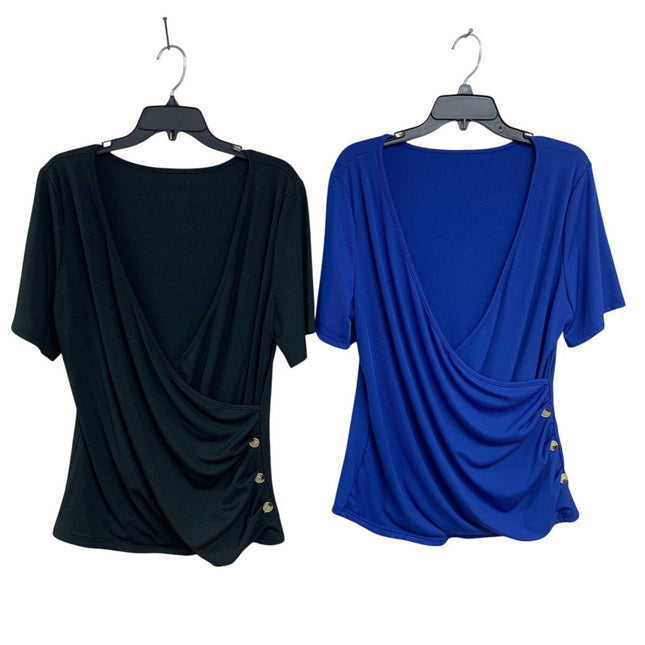 Lot of 2 Shein Curve Ribbed Deep V-Neck Faux Wrap Tops — Pre-Owned, Size 1X