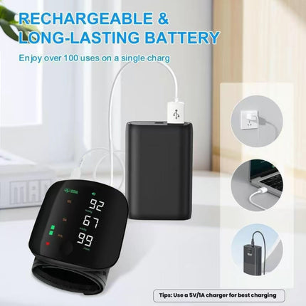 PulseTrack Wrist Monitor | Rechargeable Blood Pressure Monitor with LED Touch Screen