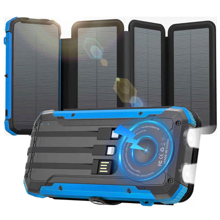 SolarMax Foldable Solar Power Bank | 20000mAh Fast Charge, Wireless & Built-In Cables