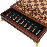 Luxury Metal & Solid Wood Chess Set | Large 40cm Tabletop Chessboard with Storage