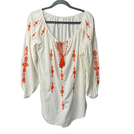 H&M Boho Tunic Dress — Embroidered Geometric Floral Sheer Long Sleeve | Pre-Owned, Size 4