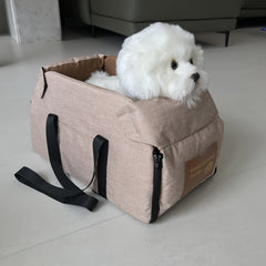 Portable Pet Car Seat – Elevated Dog & Cat Booster Seat, Armrest Carrier, Travel Safety Bag, Washable, Mesh Visibility Panel – Grey/Khaki, Small & Large