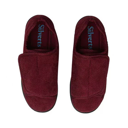Silverts Women's Double-Extra Wide Easy Closure Slipper for Seniors — Wine, Size 11