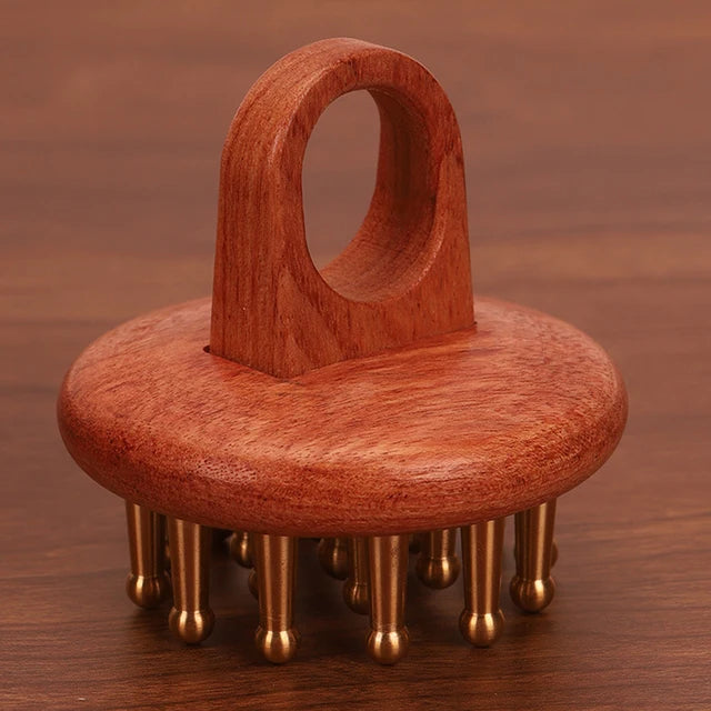 Copper Wood Meridian Massage Comb | Gua Sha Head & Scalp Therapy Tool for Body & Wood Therapy