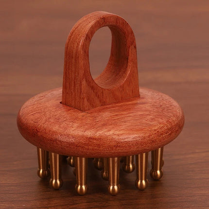 Copper Wood Head Meridian Massage Comb | Gua Sha Scalp & Body Therapy Tool