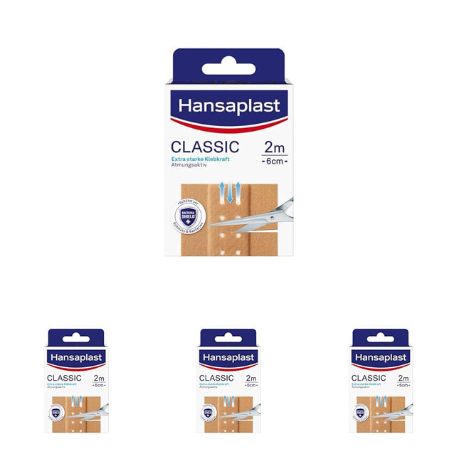 Hansaplast Classic Pflaster (2 m x 6 cm), zuschneidbare Wundpflaster mit extra starker Klebkraft & Bacteria Shield, flexibles und atmungsaktives Verbandsmaterial