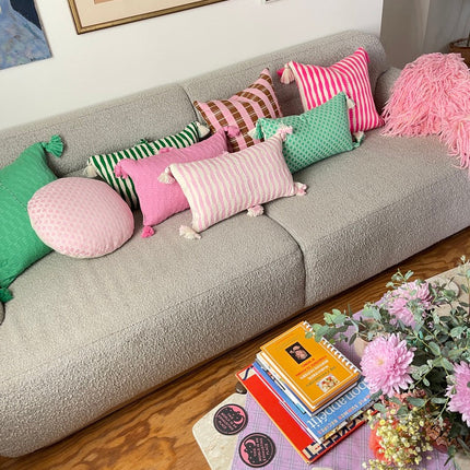 Santiago Grid Pillow - Baby Pink and Umber
