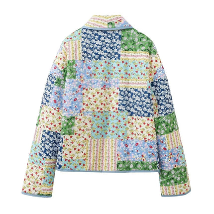 Pastel Floral Quilted Jacket — Shawl Collar
