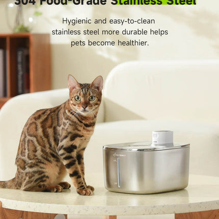 4L Wireless Cat Water Fountain - Auto Sensor Pet Drinking Fountain with Battery | Stainless Steel Cordless Water Dispenser for Dogs & Cats