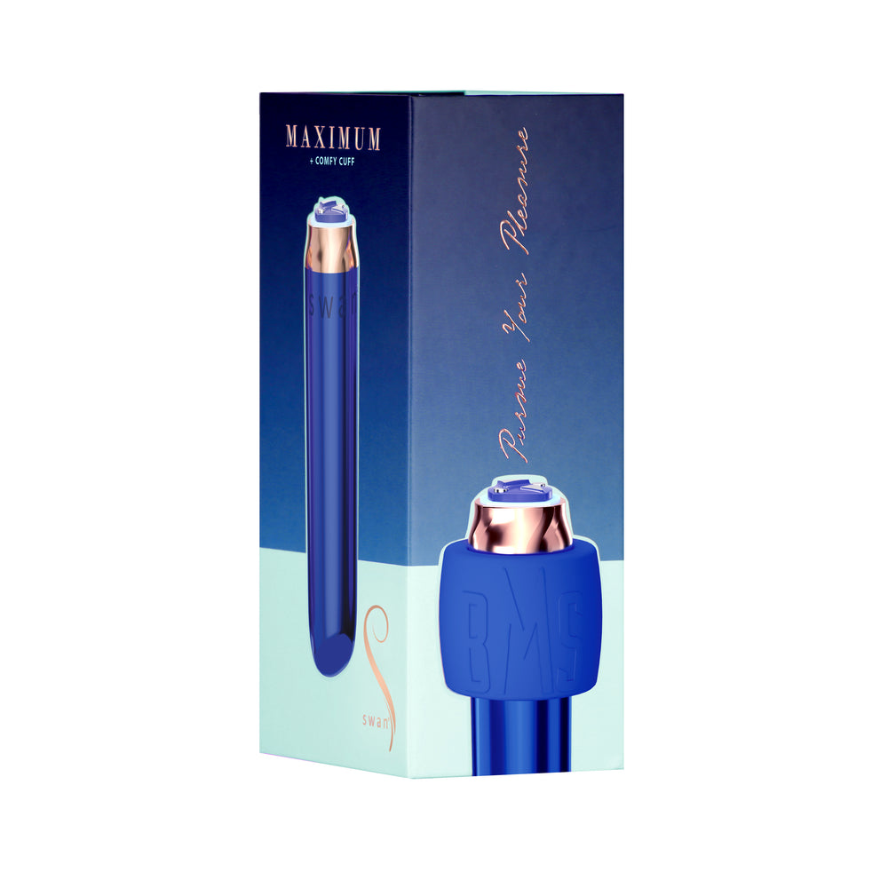 Matte metallic blue bullet vibrator with silicone comfy cuff