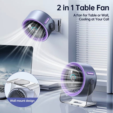 TurboCool Desk Fan | 100-Speed Rechargeable Fan with Digital Display & 4000mAh Battery