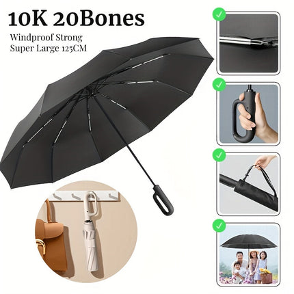 Windproof 20-Rib Folding Umbrella | Automatic, Reinforced, Stylish Grip