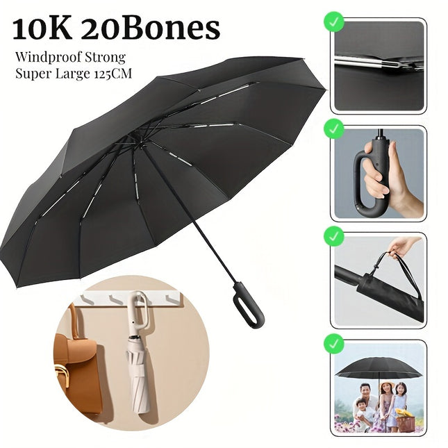 Windproof 20-Rib Folding Umbrella | Automatic, Reinforced, Stylish Grip