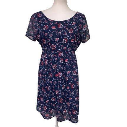 Old Navy Womens Fit & Flare Dress — Pre-Owned, Size Medium (Navy Blue Floral)