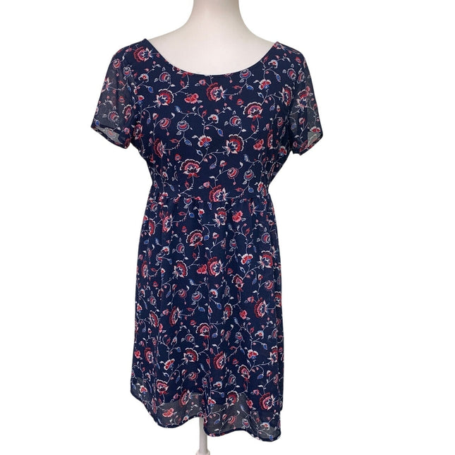Old Navy Womens Fit & Flare Dress — Pre-Owned, Size Medium (Navy Blue Floral)