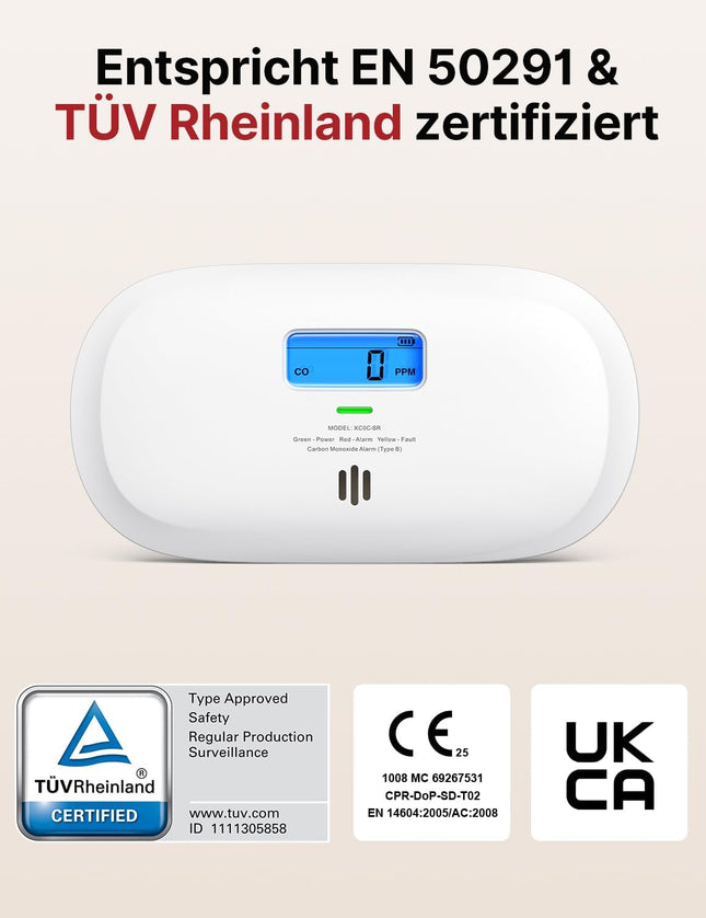 X-Sense XC0C-SR Carbon Monoxide Detector — 10Y, TÜV, Display