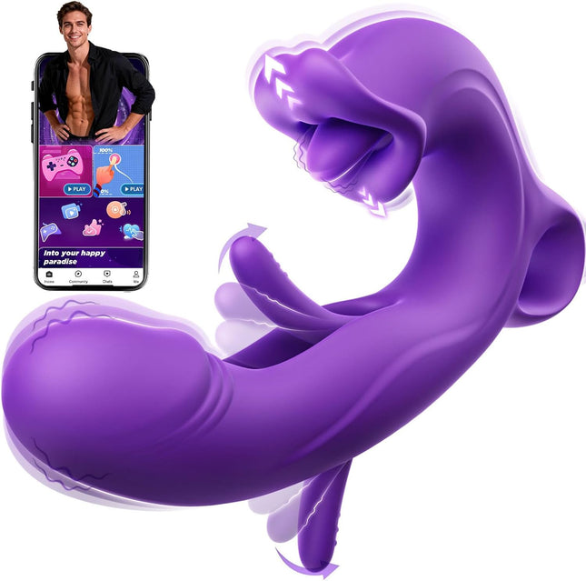 3-in-1 AI Vibrator — 7 Tongue Licks, 7 Strokes, 7 Vibrations, App Control