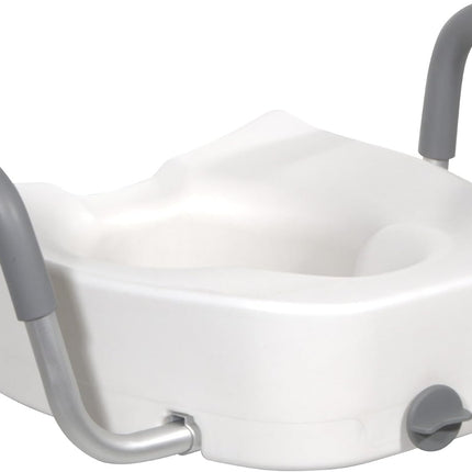 Drive Medical Toilet Seat Riser — Safety Lock Close-Up, Elongated Fit for Standard Toilets