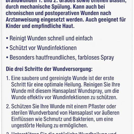 Hansaplast Wundspray (50 ml), zur antiseptischen Wundreinigung durch mechanische Spülung, Spray schützt vor Wundinfektionen, farblos und besonders hautfreundlich