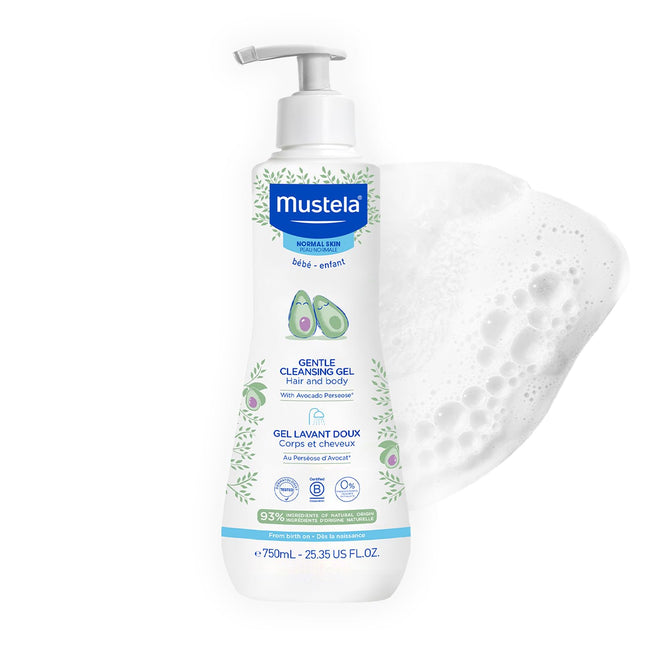 Mustela Gentle Cleansing Gel - Baby Wash for Delicate Skin and Hair - Newborn-Safe Cleanser - Made with with Natural Avocado Perseose - 1 or 2-Pack - Various Sizes